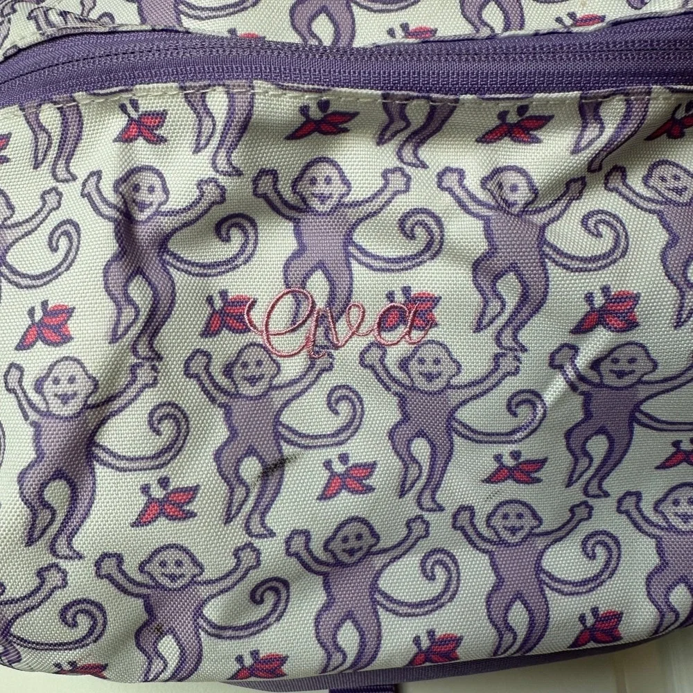 Roller Rabbit Pottery Barn Teen Colby Large Backpack Purple Monkey Print Eva